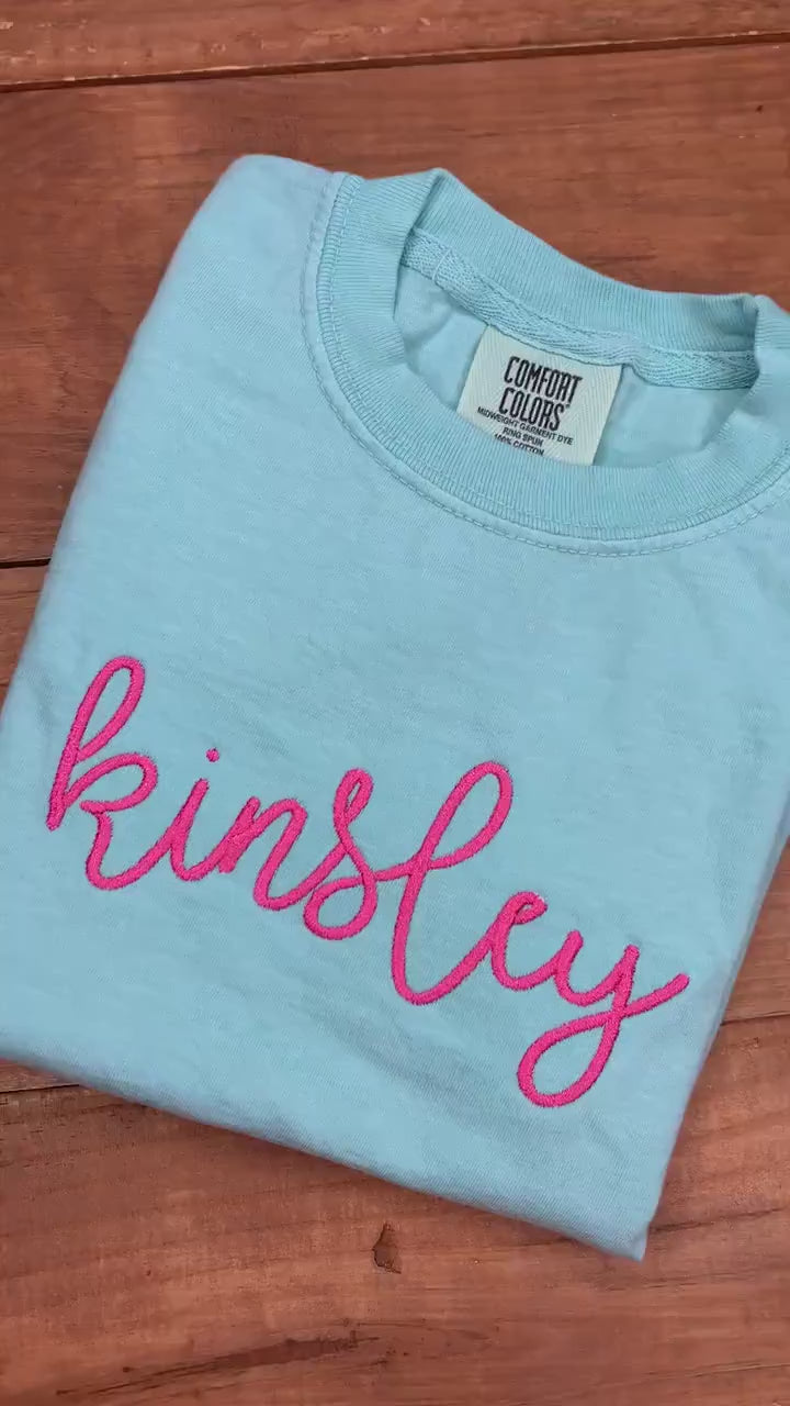 Girls monogrammed name shirt, girls embroidered name shirt, girls first name shirt, girls personalized name shirt, kids comfort colors shirt