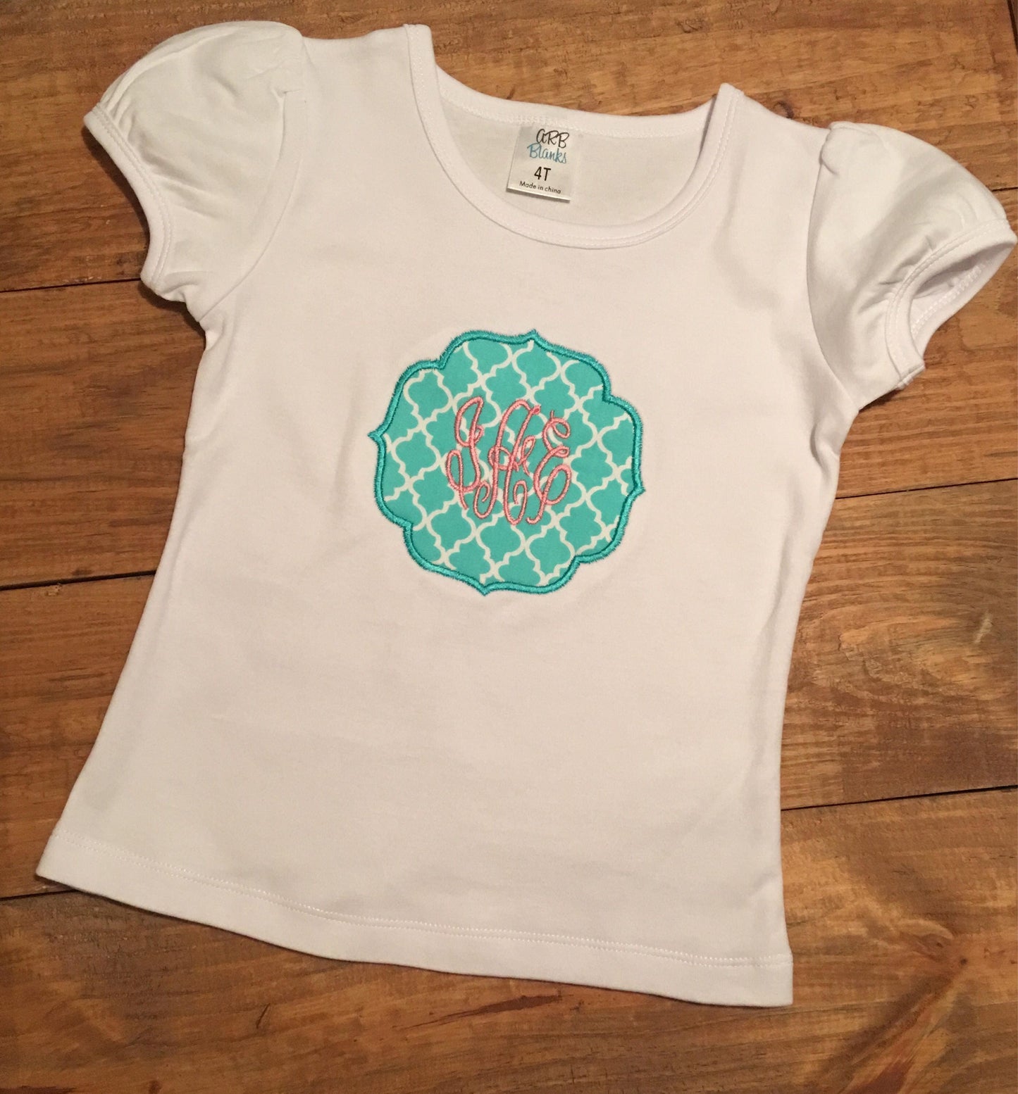 Girls monogrammed shirt, girls aqua and pink monogrammed frame shirt