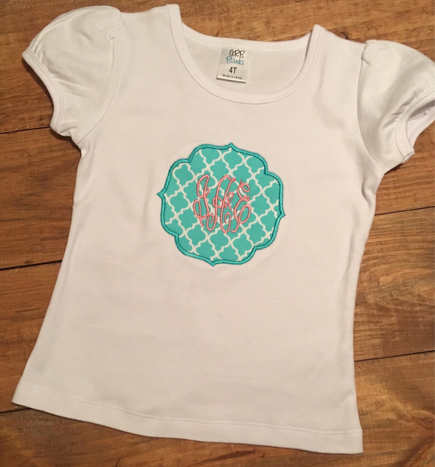 Girls monogrammed shirt, girls aqua and pink monogrammed frame shirt