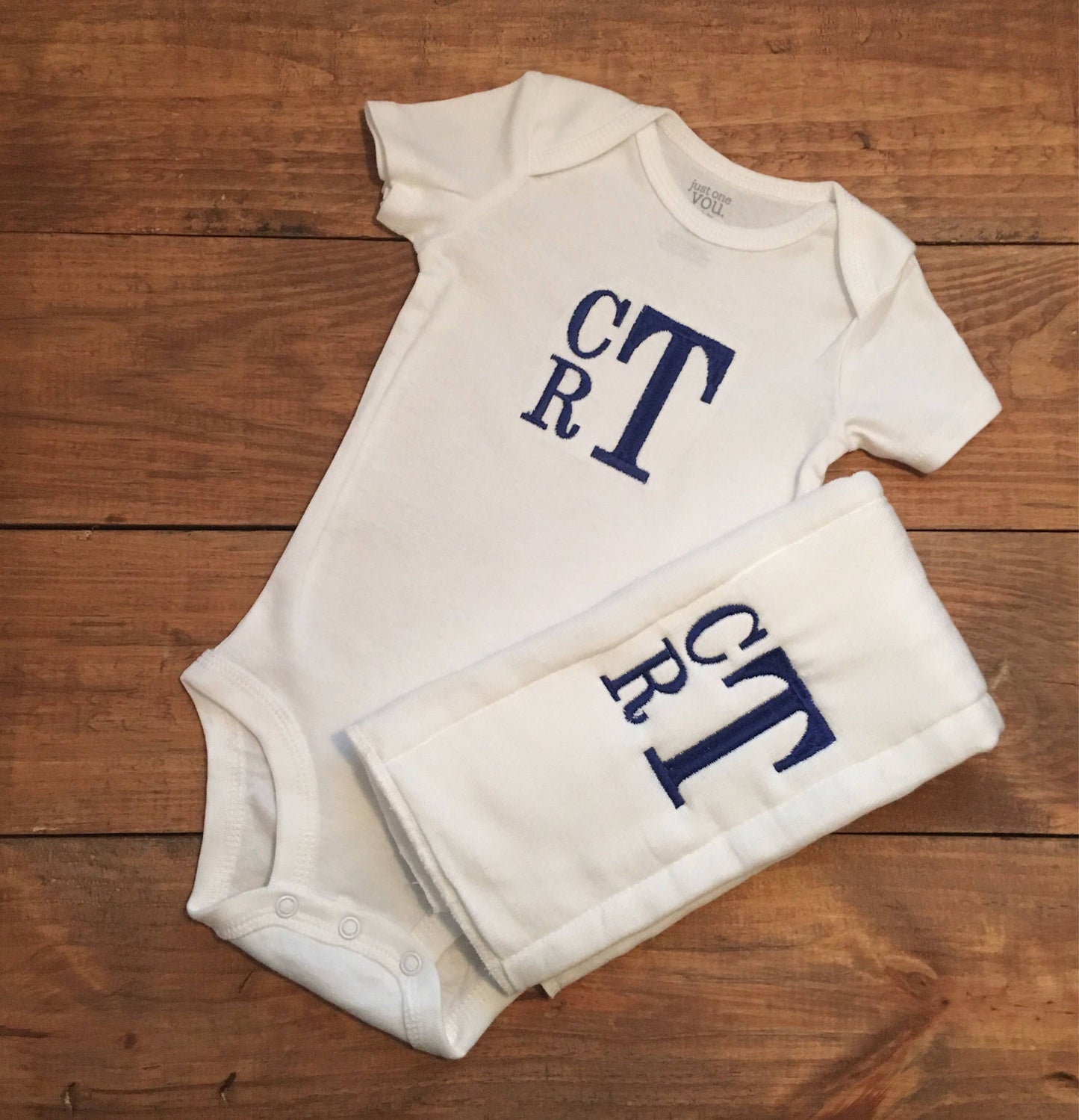 Baby boys stacked monogrammed bodysuit and burp set- boys monogrammed baby shower gift - boys monogrammed bodysuit - monogrammed burp cloth