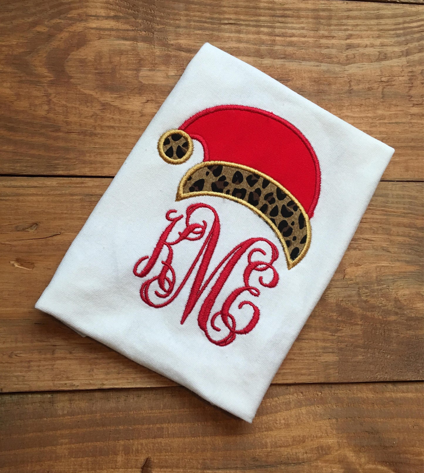 Girls Christmas shirt, personalized christmas shirt, monogrammed christmas shirt, monogrammed leopard print santa hat shirt, christmas shirt