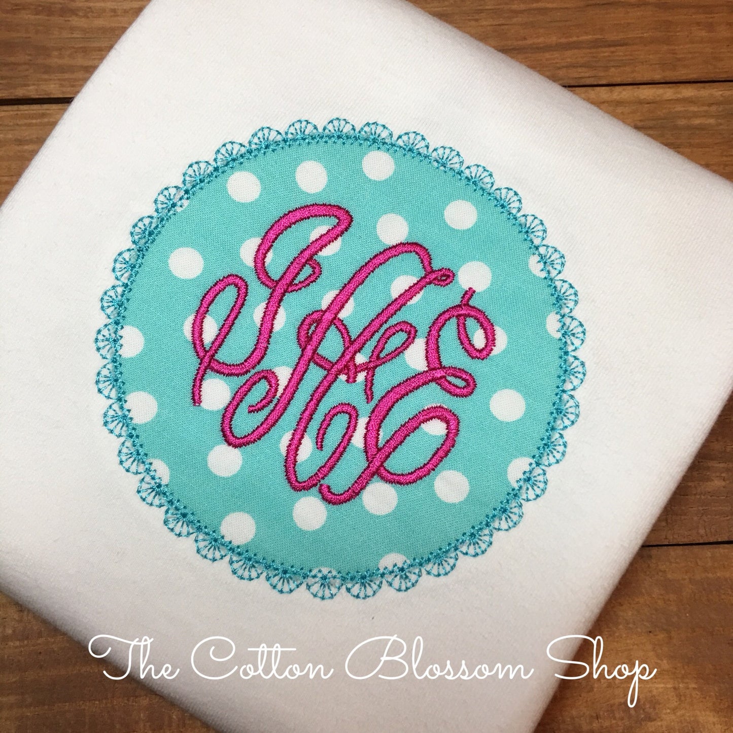 Girls monogrammed summer shirt, monogrammed lace scalloped Applique personalized shirt, girls circle monogram shirt, girls summer shirt