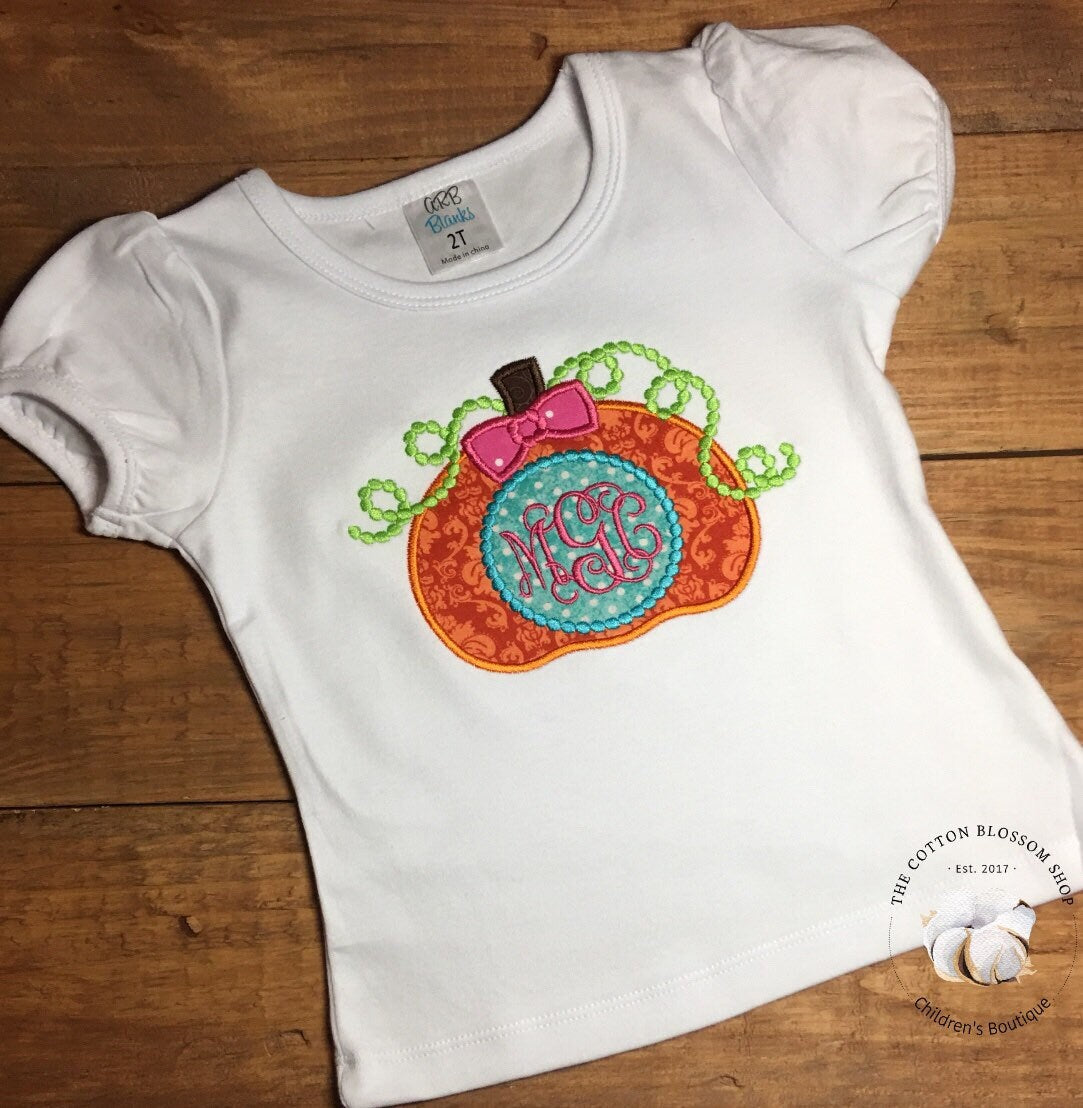 Girl's monogrammed pumpkin shirt, girls thanksgiving shirt, pumpkin shirt, fall outfit, halloween shirt, pumpkin shirt,monogrammed