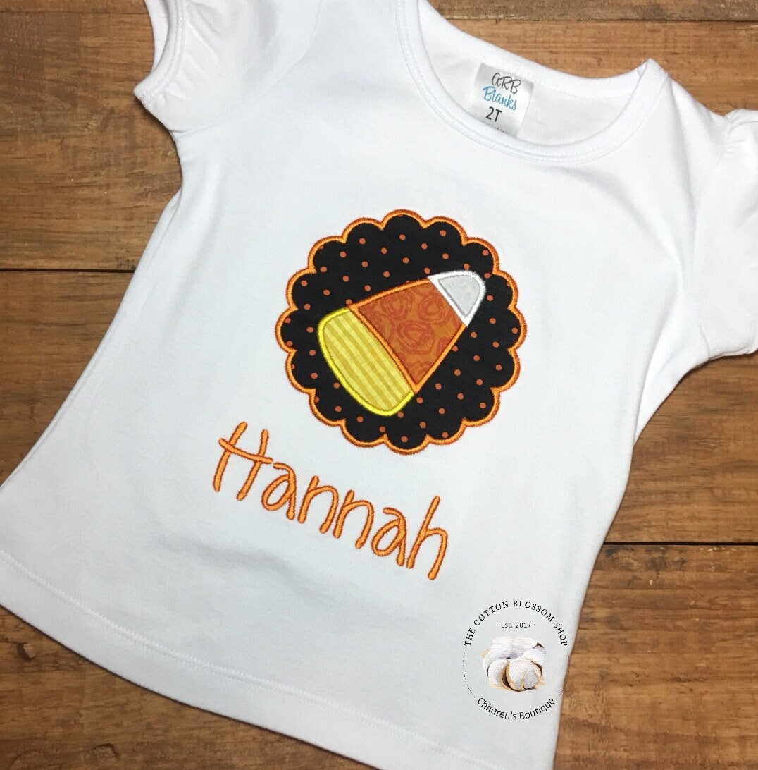 Girls halloween shirt, toddler halloween shirt shirt, candy corn shirt, halloween candy shirt, name halloween shirt, embrodiered, appliqued
