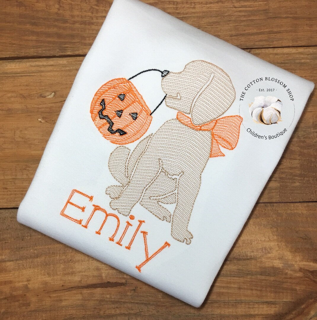 Girls Trick or Treat Puppy Halloween Sketch Shirt