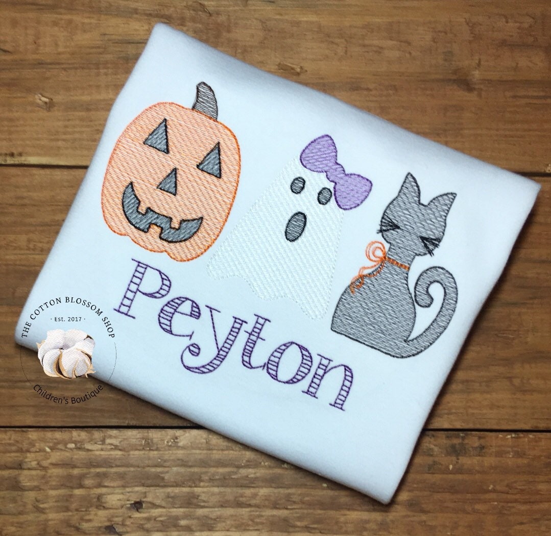 Girls Cute and Spooky Sketch Halloween Shirt