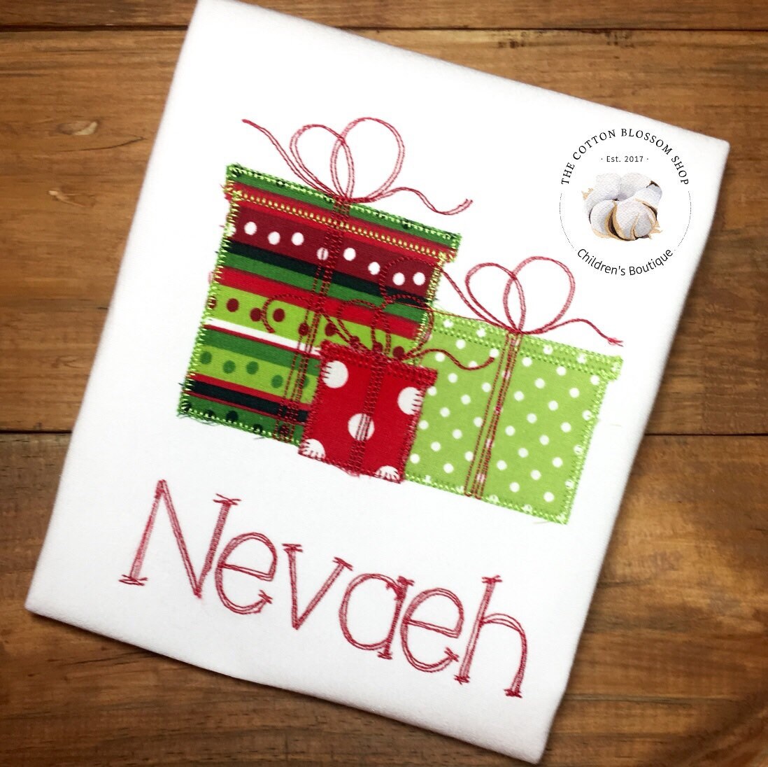 Girls monogrammed Christmas shirt, personalized christmas shirt, girl christmas shirt, christmas presents shirt, presents shirt, applique