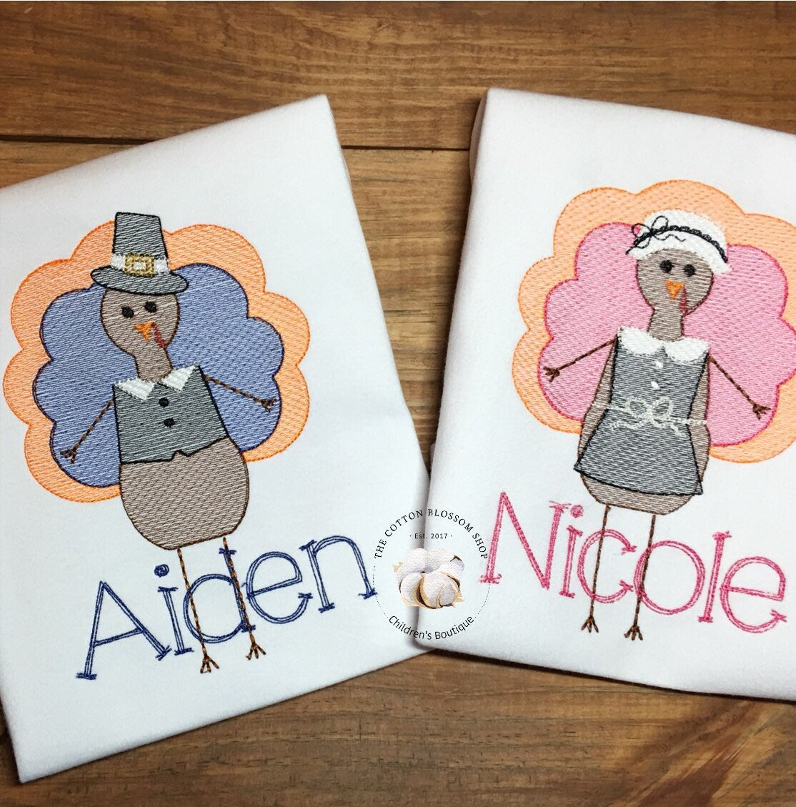 Matching brother and sister turkey shirt set, sibling shirt set, monogrammed turkey Shirts, matching thanksgiving shirts, brother, sister