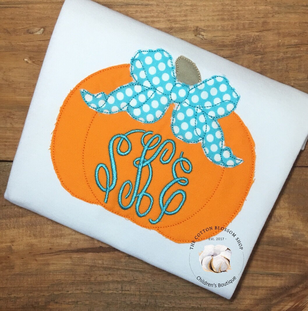 Girls monogrammed applique pumpkin shirt