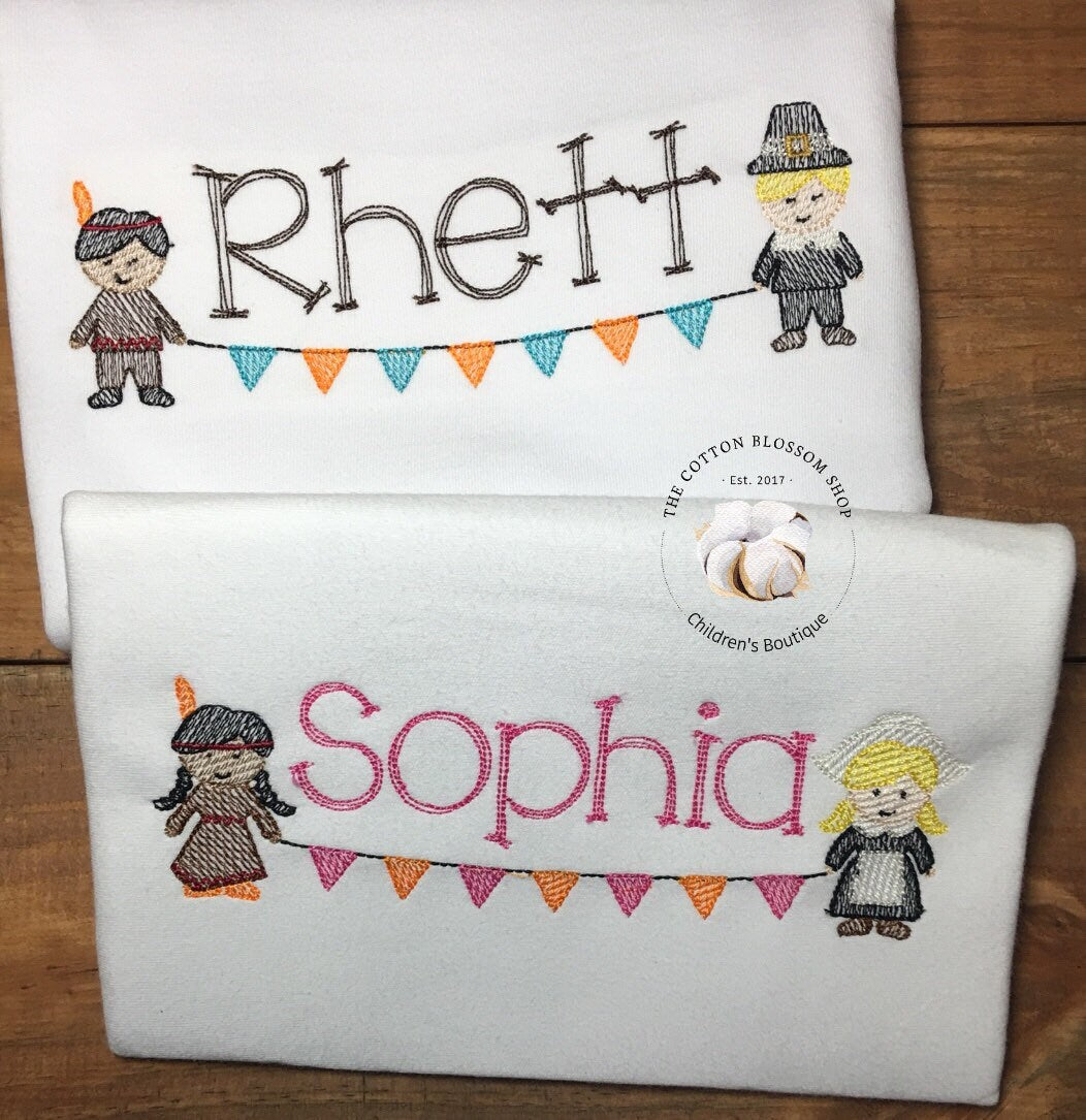 Matching brother and sister thanksgiving pilgrim and indian shirt set, sibling shirt set, monogrammed thanksgiving Shirts, matching shirts
