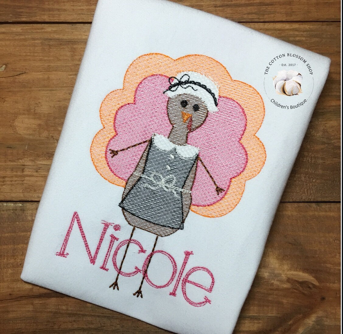 Girls Thanksgiving Pilgrim Turkey Girl Embroidered Shirt