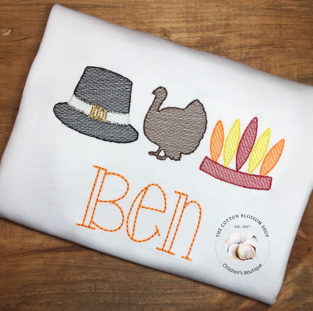Boys Thanksgiving Sketch Shirt - Pilgrim, Turkey, Indian shirt