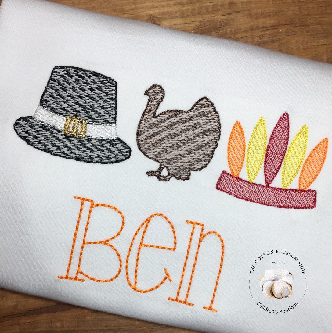 Boys Thanksgiving Sketch Shirt - Pilgrim, Turkey, Indian shirt