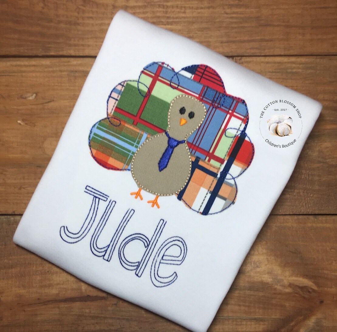 Boys plaid applique Thanksgiving Turkey Shirt, toddler thanksgiving shirt, applique turkey shirt, monogrammed shirt, embroidered