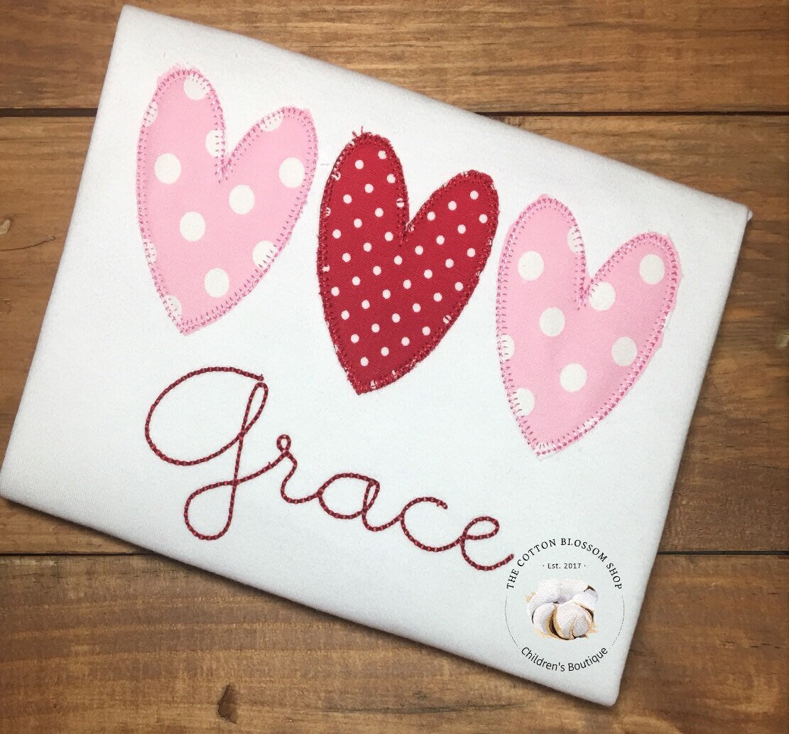 Girls applique Valentine's Day Shirt, Personalized Valentine Shirt, Girls Valentines Day shirt, Monogrammed Valentine Shirt, hearts applique