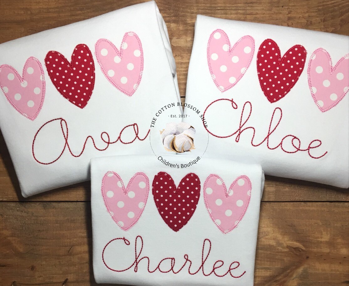 Girls applique Valentine's Day Shirt, Personalized Valentine Shirt, Girls Valentines Day shirt, Monogrammed Valentine Shirt, hearts applique
