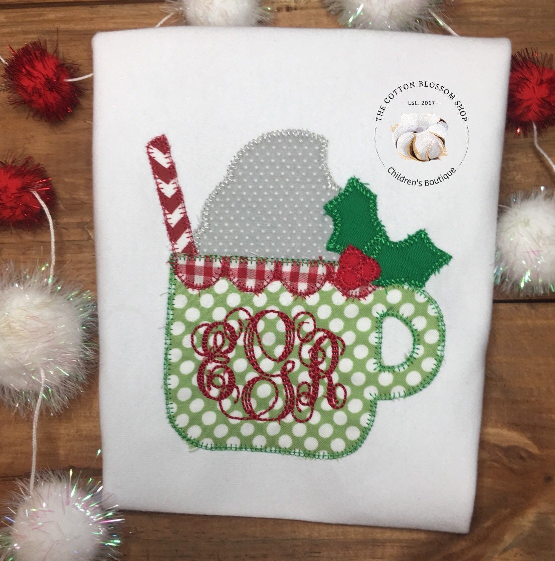 Girls monogrammed Christmas shirt, personalized christmas shirt, girl christmas shirt, hot chocolate shirt, hot cocoa, applique shirt