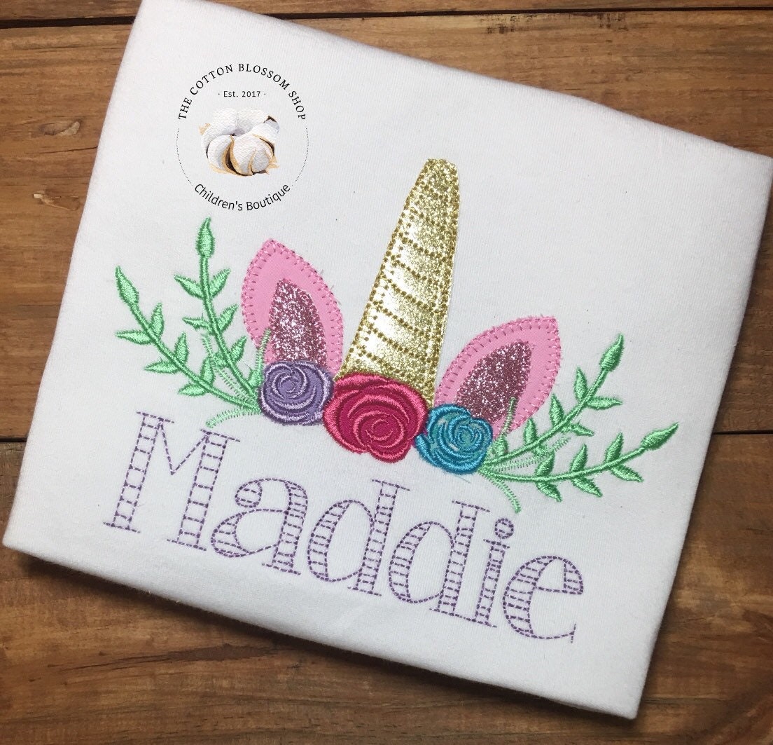 Personalized Appliqué Glitter Unicorn Shirt