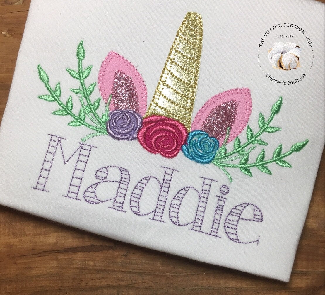 Personalized Appliqué Glitter Unicorn Shirt