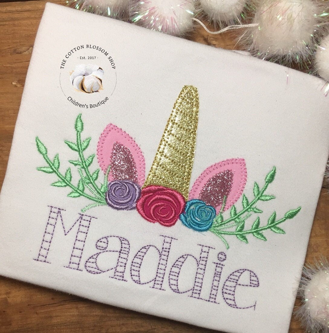 Personalized Appliqué Glitter Unicorn Shirt
