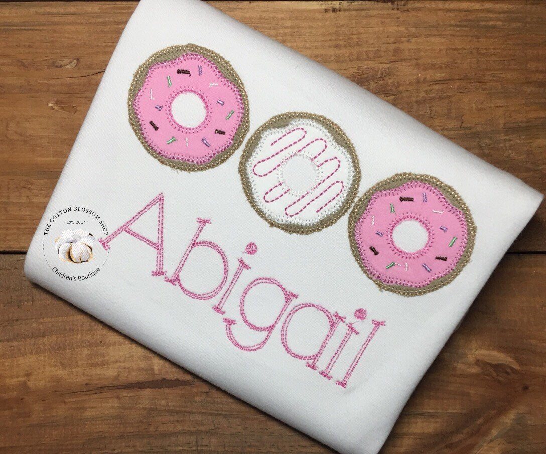Girl's Donut Shirt, applique donut shirt, personalized doughnut shirt