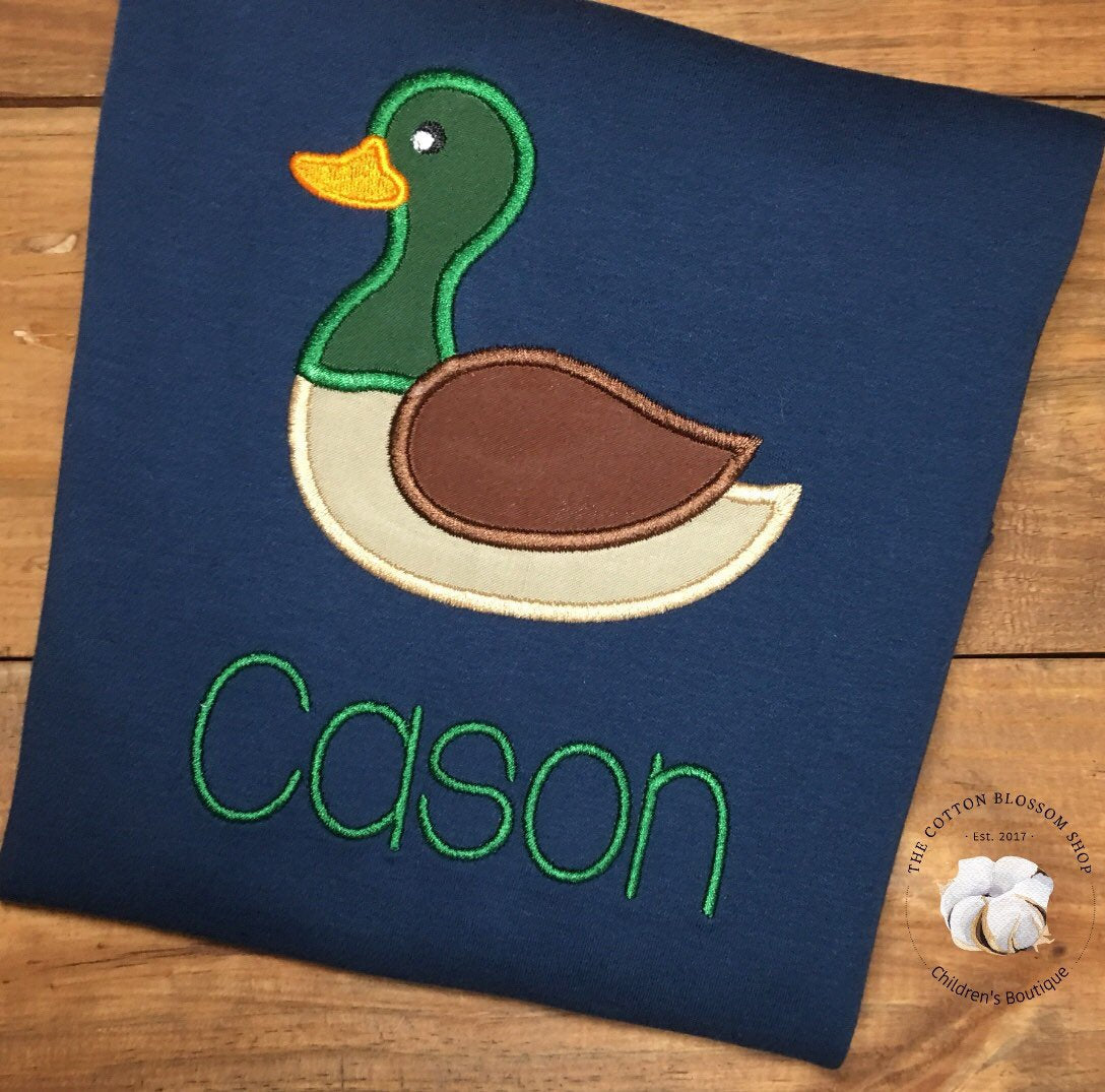 Boys mallard duck shirt, boys duck monogram shirt, boys monogrammed shirt, boys amallard duck monogram shirt, mallard duck applique shirt