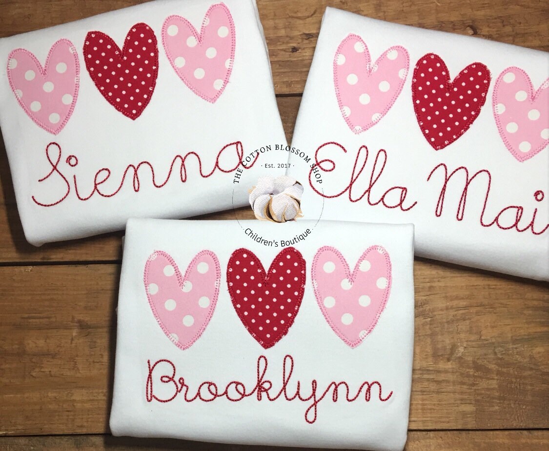 Girls applique Valentine's Day Shirt, Personalized Valentine Shirt, Girls Valentines Day shirt, Monogrammed Valentine Shirt, hearts applique