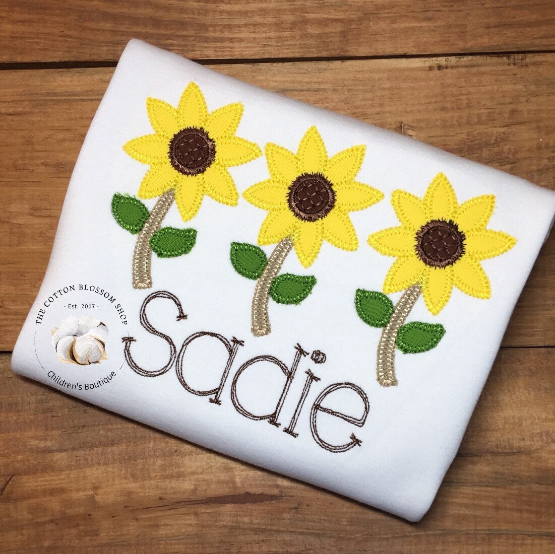 Girls applique shirt, monogrammed Sunflower Shirt