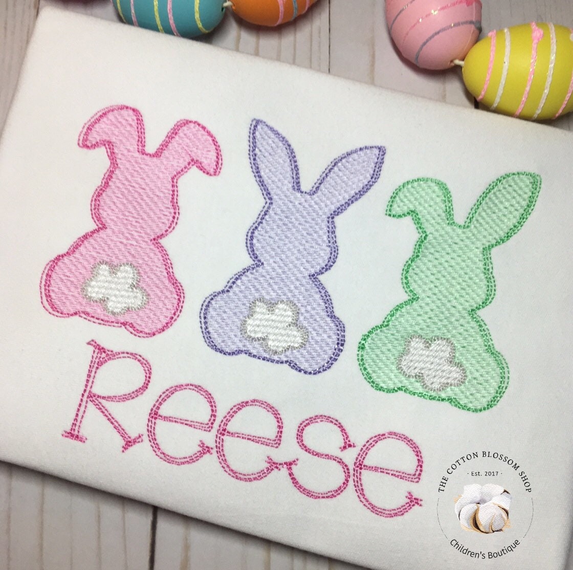 Personalized girls easter bunny shirt, girls easter bunnies shirt, embroidered, applique, easter shirt, baby girls easter, easter outfit