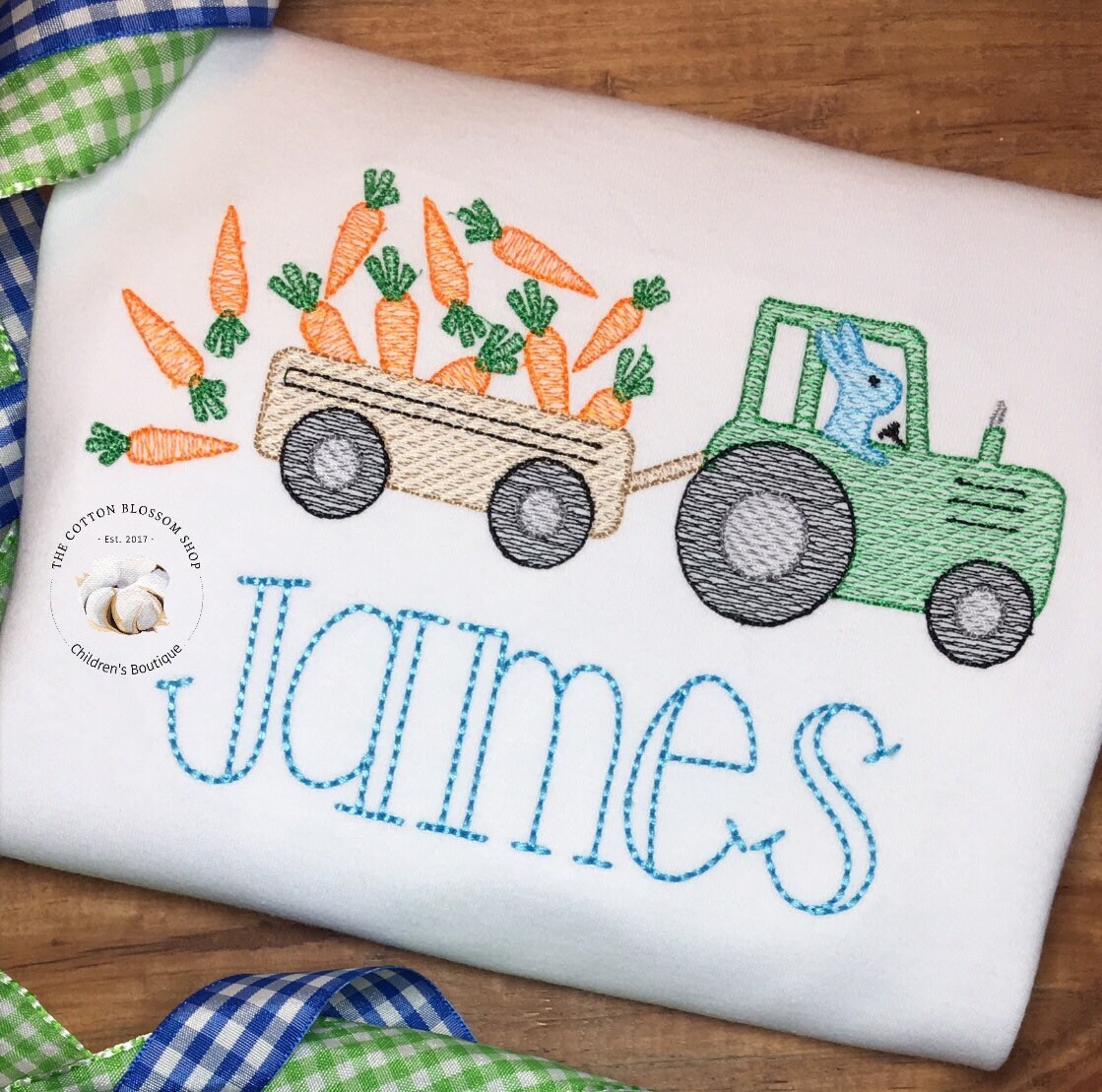 Personalized boys easter shirt, boys easter bunny shirt, easter bunny on tractor shirt