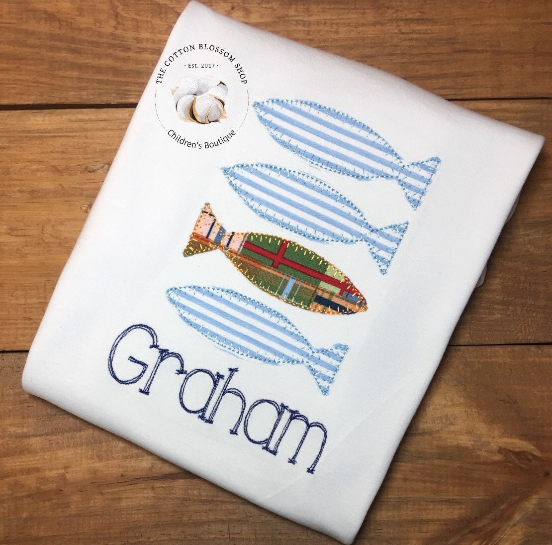 Boys summer fishing appliqué shirt
