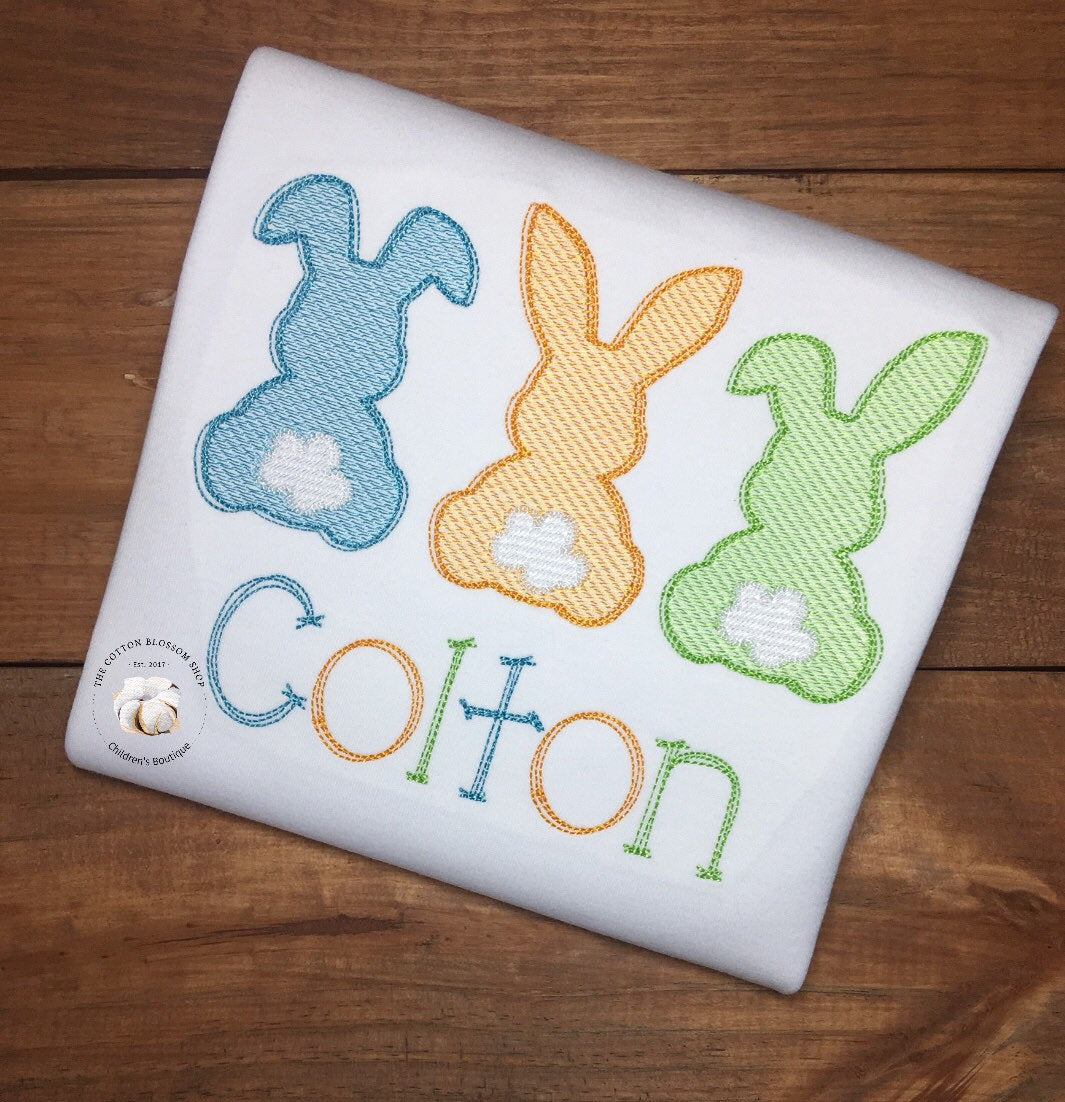 Boys Easter sketch bunnies shirt, easter bunny applique shirt, boys easter shirt, easter monogrammed shirt, boys easter monogrammed shirt