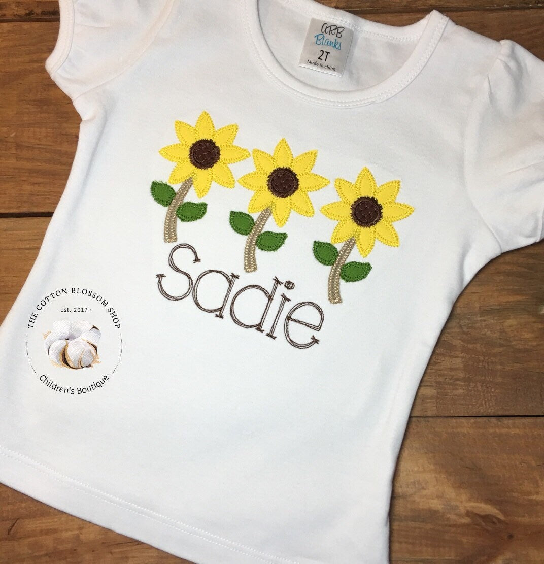 Girls applique shirt, monogrammed Sunflower Shirt