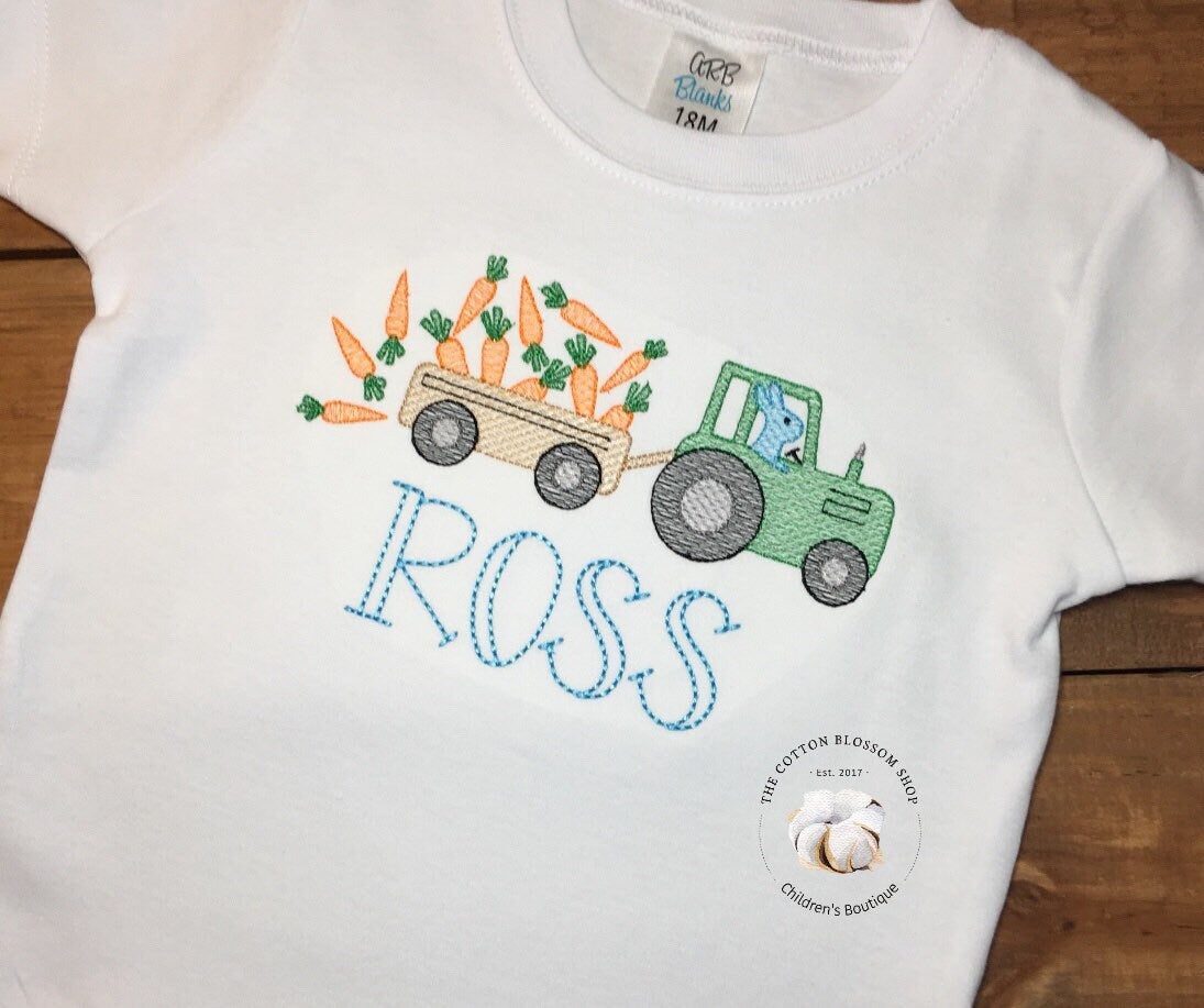 Personalized boys easter shirt, boys easter bunny shirt, easter bunny on tractor shirt