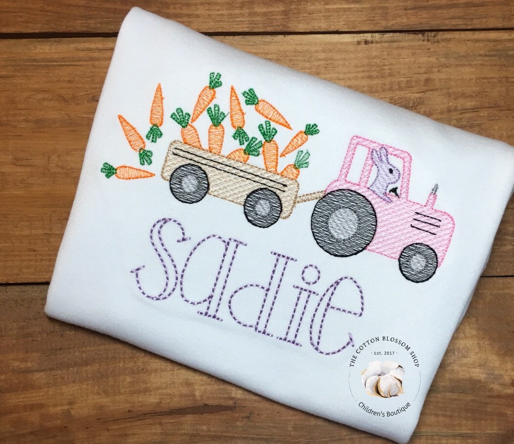 Personalized girls easter shirt, girls easter tractor shirt
