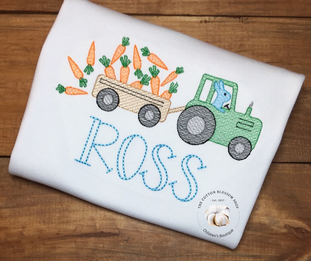 Personalized boys easter shirt, boys easter bunny shirt, easter bunny on tractor shirt