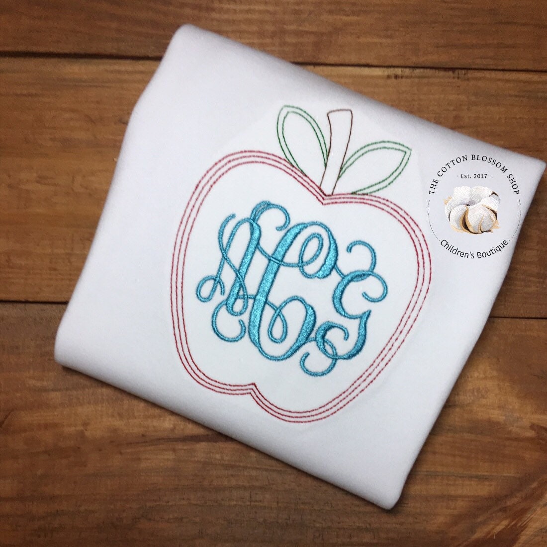 Sample Shirt Sale - Back to School shirt - vIntage Stitch Apple Monogram