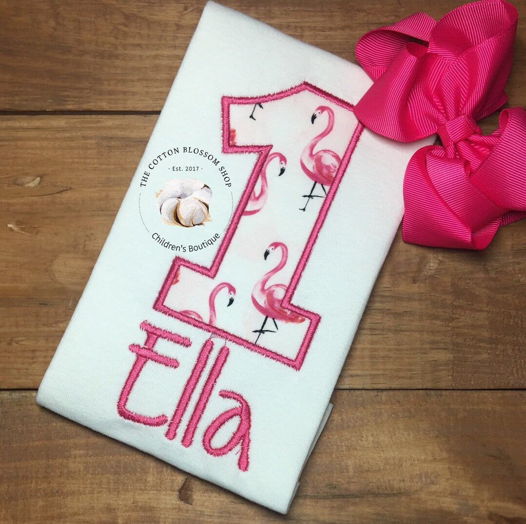 Girls flamingo birthday shirt, 1st birthday flamingo birthday outfit, girls birthday shirt, flamingo birthday shirt, applique shirt