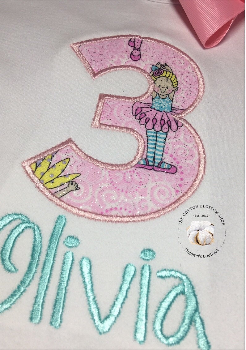 Ballerina birthday shirt, ballerina birthday outfit, girls ballerina birthday shirt, 3rd birthday shirt, applique shirt, ballerina party