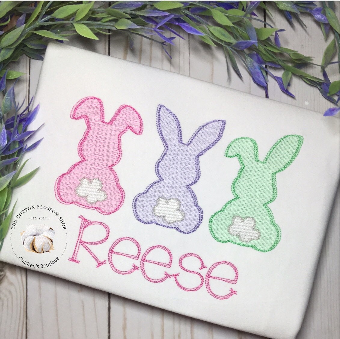 Personalized girls easter bunny shirt, girls easter bunnies shirt, embroidered, applique, easter shirt, baby girls easter, easter outfit
