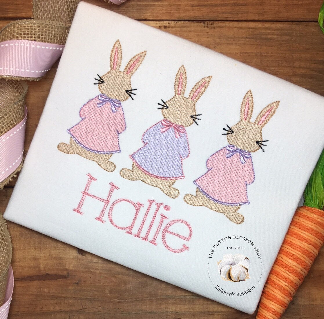Personalized girls easter bunny shirt, girls mrs cottontail shirt, bunnies shirt, embroidered, applique, easter shirt, baby girls easter, ea