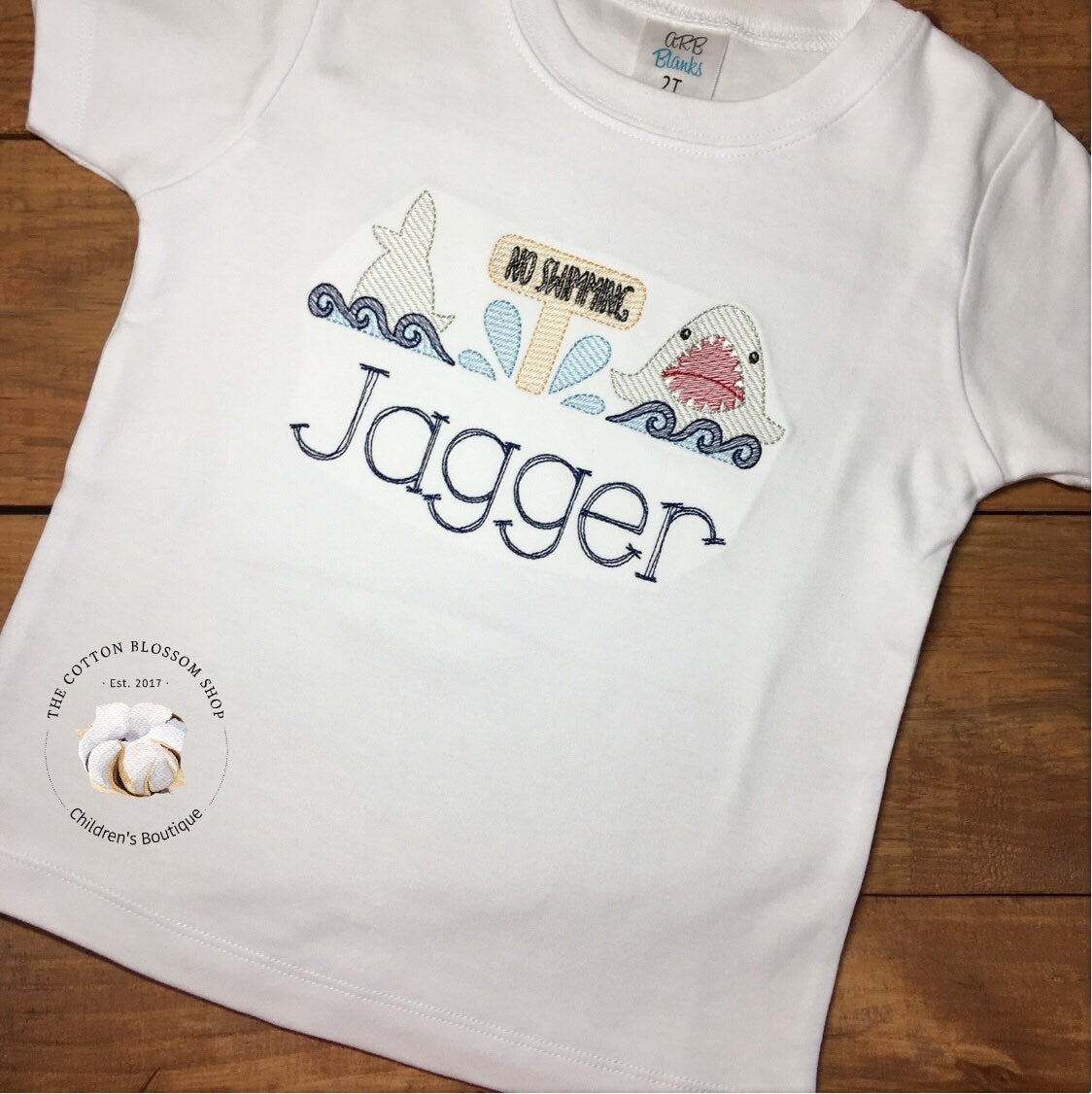 Boys summer shark shirt, embroidered shark shirt, boys personalized shark shirt, boys beach shirt