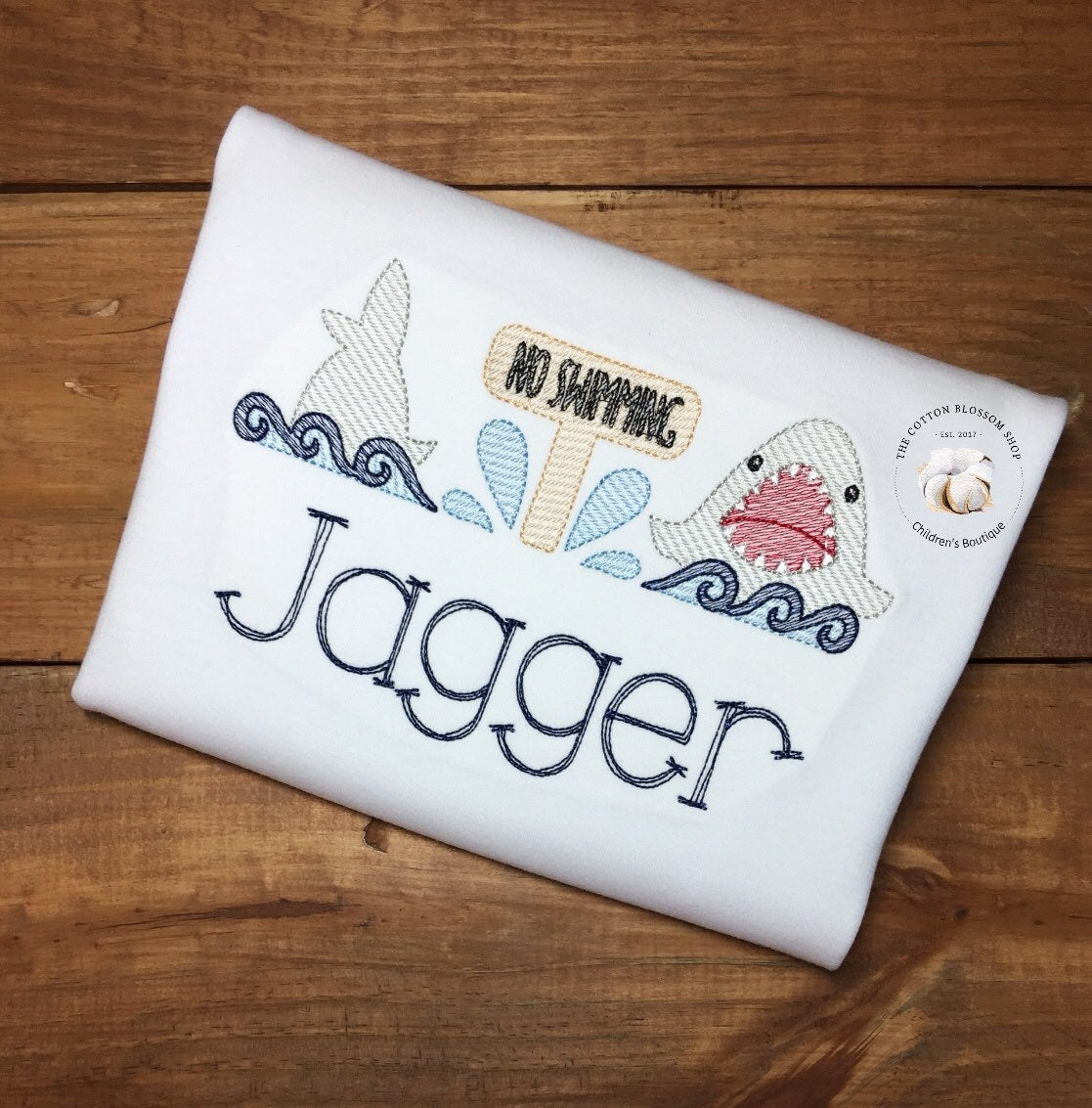 Boys summer shark shirt, embroidered shark shirt, boys personalized shark shirt, boys beach shirt