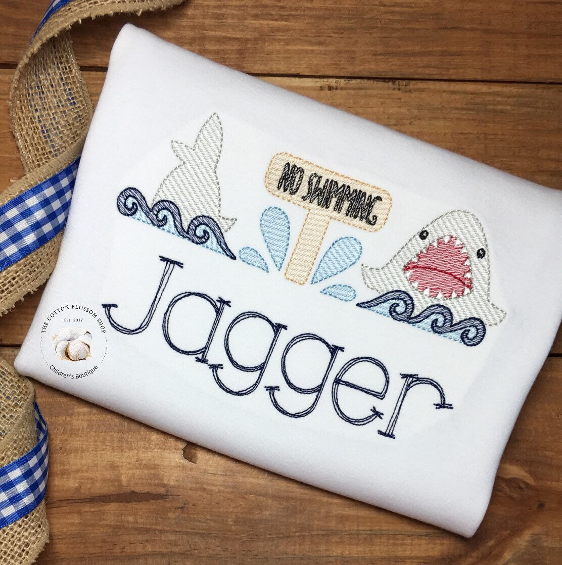 Boys summer shark shirt, embroidered shark shirt, boys personalized shark shirt, boys beach shirt