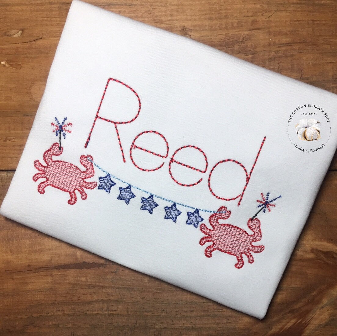 Boys 4th of July Beach Crab Shirt, crab patriotic shirt, boys embroidered shirt, boys monogrammed shirt