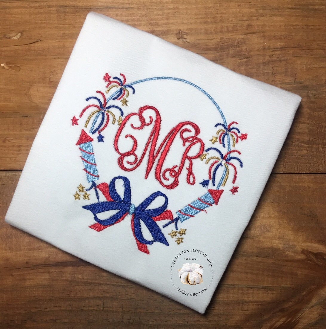 Fourth of July Monogrammed Girl's Shirt