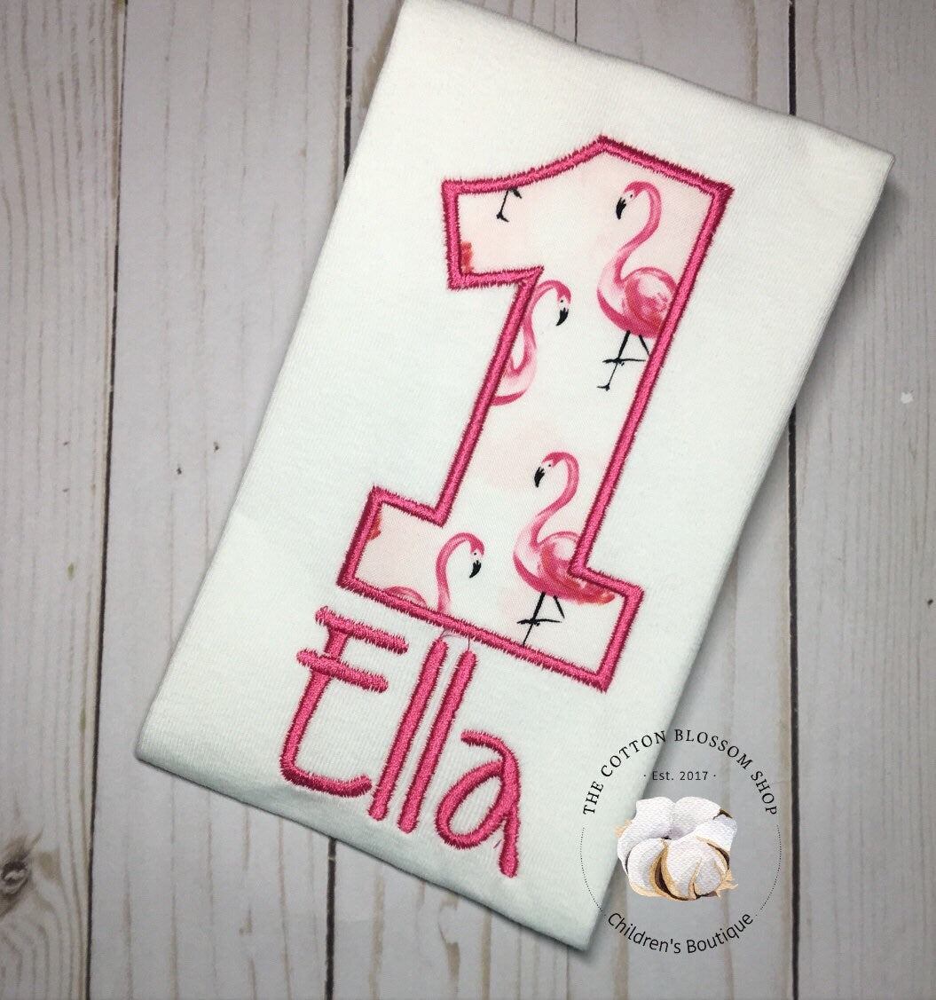 Girls flamingo birthday shirt, 1st birthday flamingo birthday outfit, girls birthday shirt, flamingo birthday shirt, applique shirt