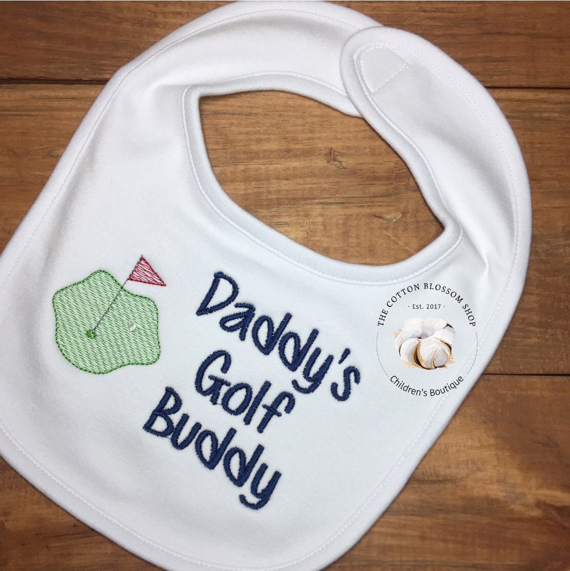 Baby boys Bib, daddy's golf buddy bib, boys golf bib
