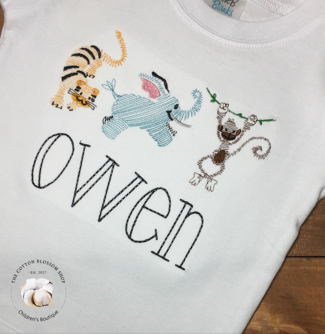 boys zoo animals shirt, personalized zoo animals shirt, embroidered zoo shirt