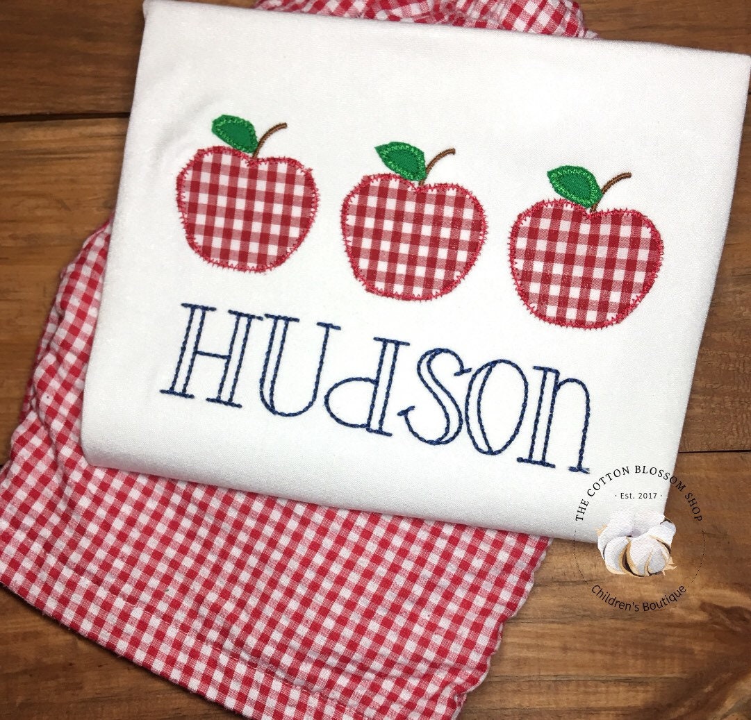 Boys back to school shirt, gingham apples, first day of school shirt, boys back to school shirt, boys gingham apple shirt, first day shirt